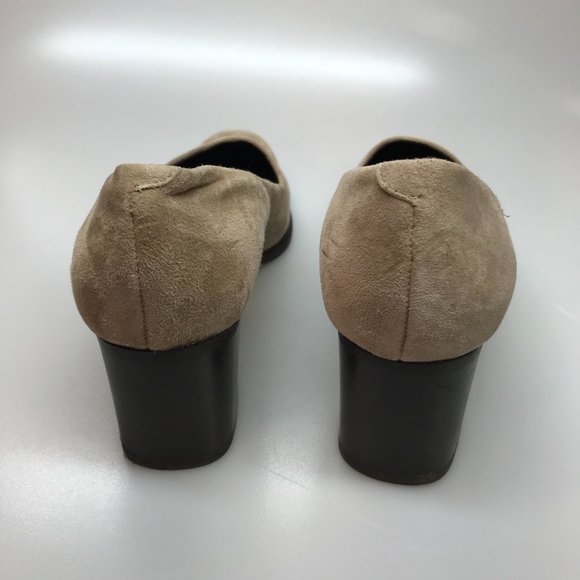 NIB Glacee Taupe Suede Leather Block Heel Pumps Size 7 1/2 AA Narrow - Picture 5 of 7